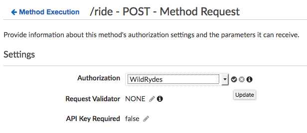 API authorizer configuration screenshot
