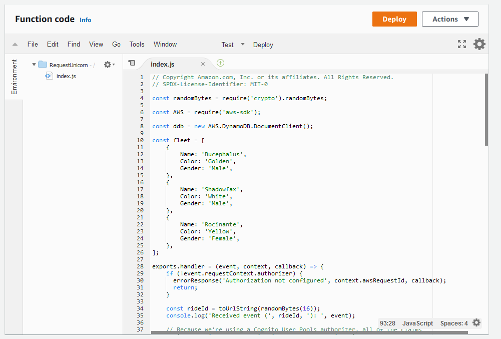 Create Lambda function screenshot